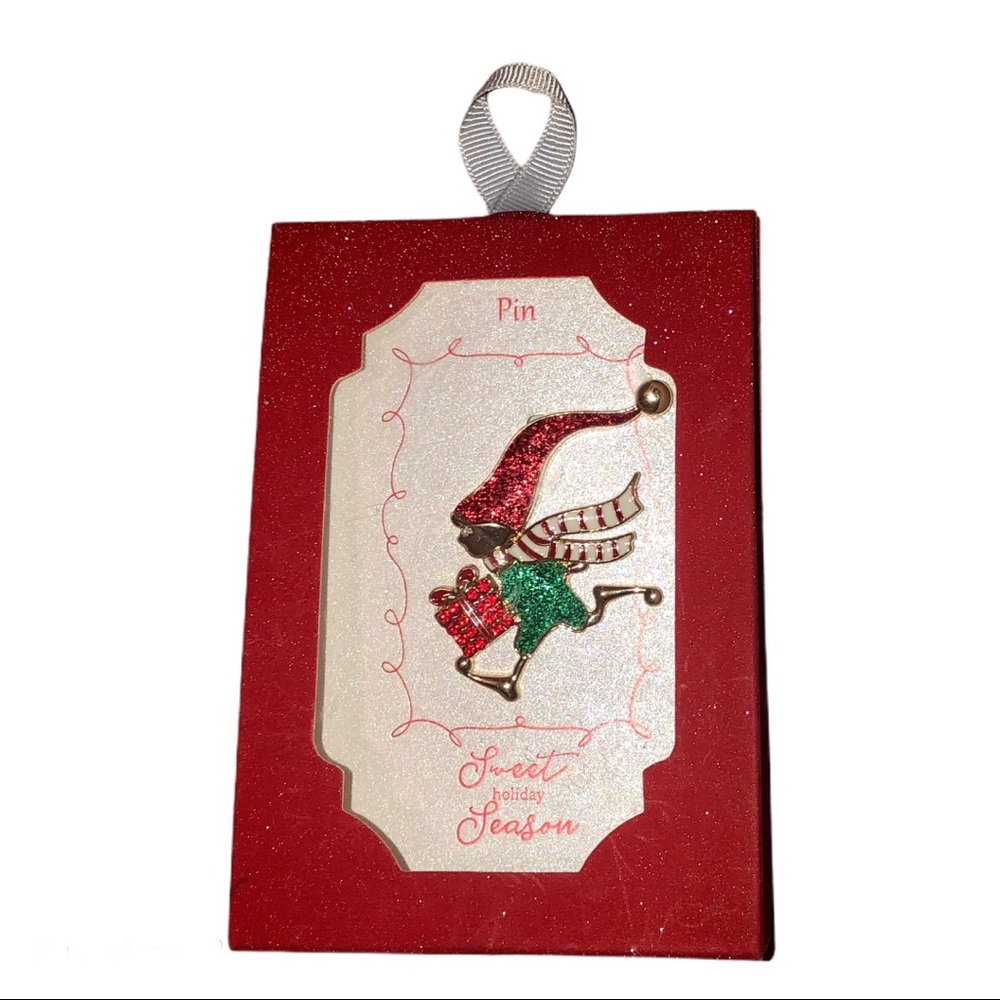 Elf Christmas Pin Festive Rhinestone Brooch Holiday
